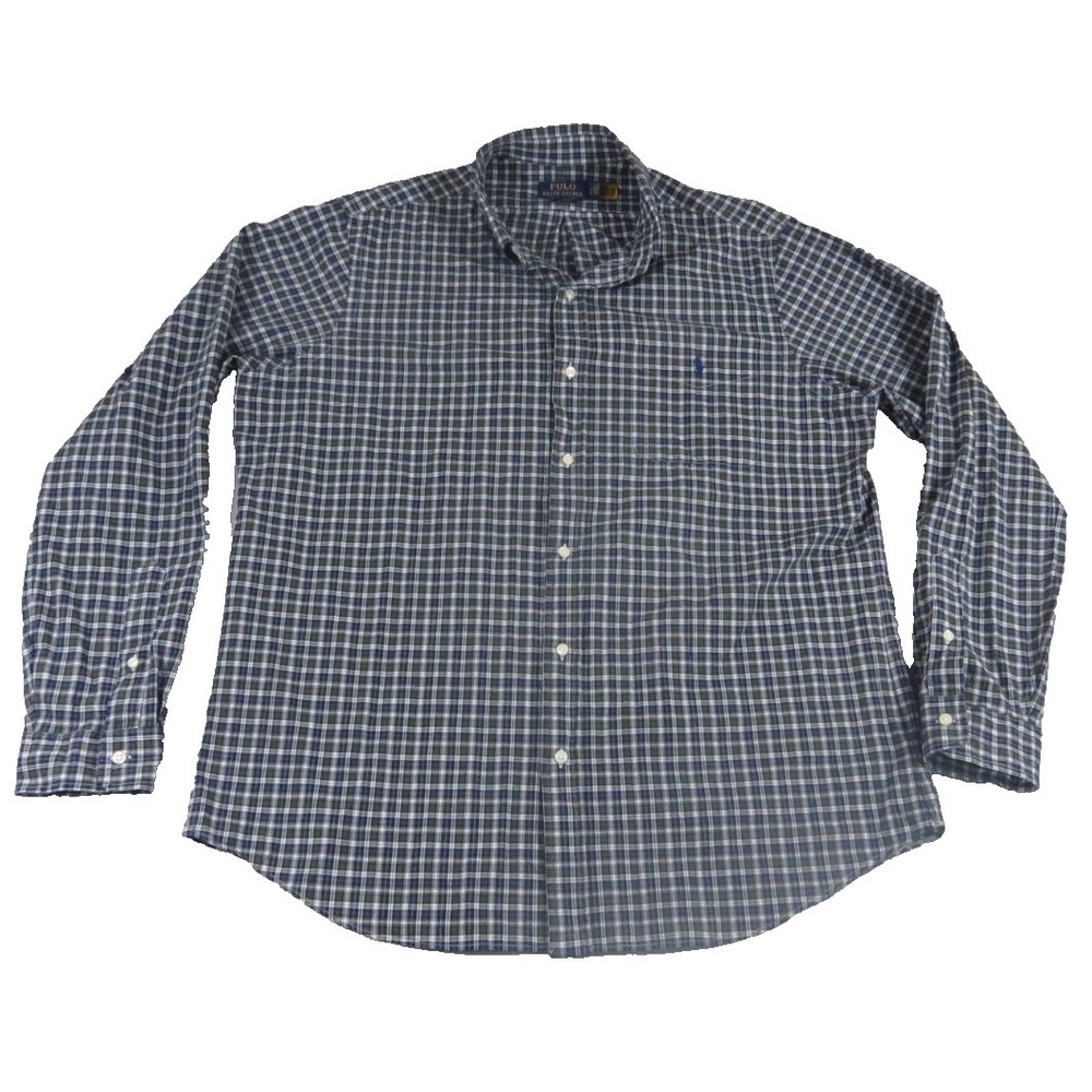 Polo Ralph Lauren Shirt Men Size XL Classic Fit Plaid Cotton Stretch Long Sleeve